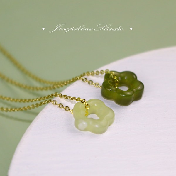 Genuine Green Jade Pendant, Flower Floral Shape Green Light Green Pendant, DIY Pendant Necklace Jewelry, Mother's Day gift