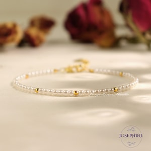 Grade AA+ Mother of Pearl 2mm Beads Bracelet, Minimalist Dainty Pearl Beaded Bracelet Layering Bracelet, Delicate Elegant Women Bracelet