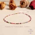 Rainbow Tourmaline Anklet, 2mm Faceted Tiny Crystal Beads Anklet, Healing Anklet for Women, Minimalist Women Bracelet Anklet, Gift for her