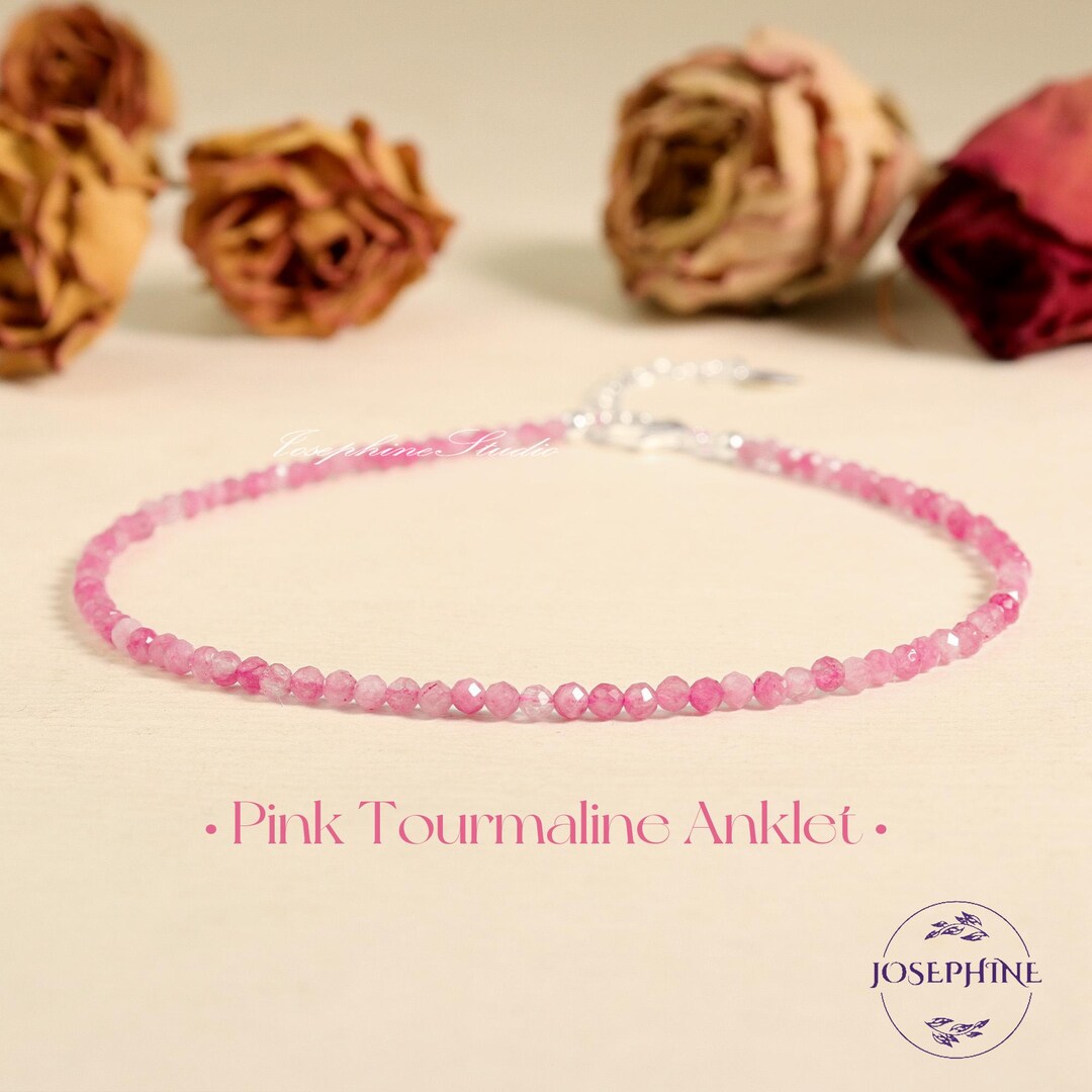 AA Grade Pink Tourmaline Anklet, 2mm Tiny Crystal Beads Anklet, Healing ...