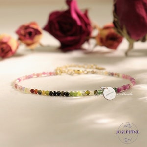 Watermelon Tourmaline 2mm Beads Bracelet, Minimalist Dainty Gemstone Simple Delicate Bracelet, Healing Balance Protection Bracelet, Gifts