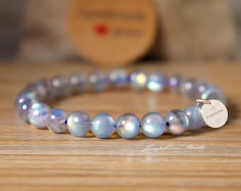 Natural Moonstone Bracelet, Natural Crystal Gemstone Round Beaded Bracelet, Healing Inner Peace Calming Women Bracelet, Christmas gifts