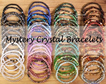 Mystery Crystal 4mm Beads Bracelets, Crystal Bracelets Grab Bag, Stretch Bracelet Surprise Set, Gift for him her, Natural Gemstone Bracelet