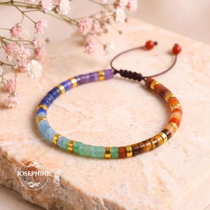7 Chakra Stone Bracelet, Rainbow Natural Gemstone Crystal Bracelet, Vintage Handmade Woven Bracelet, Healing Reiki Energy Bracelet for Women