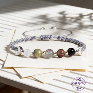 Moon Phase Crystal Lunar Energy Bracelet, Black Tourmaline Moonstone Natural Healing Stone Bracelet, Anniversary Birthday Gift for her
