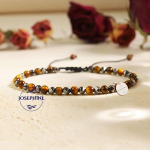 Triple Protection Bracelet, Tiger&#39;s Eye Hematite 3mm Faceted Bead Handmade Bracelet, Healing Strength Balance Bracelet, Gifts for her him