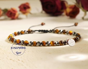 Triple Protection Bracelet, Tiger's Eye Hematite 3mm Faceted Bead Handmade Bracelet, Healing Strength Balance Bracelet, Gifts for her him