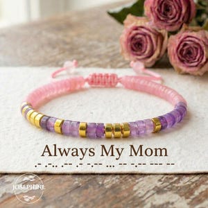 Amethyst Rosenquarz Kristallarmband nach Kundenwunsch - ""Always My Mom"" - Geschenk für Mutter"