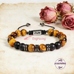 Black Onyx & Tiger Eye Adjustable Bracelet, Gift for her, Best for Husband Dad, Healing Protection Powerful, Men's Women's Bracelet
