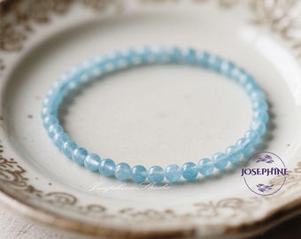 Aquamarine 4mm Beads Crystal Gemstone Layering Bracelet •Emotional Healing • Calming and Protection • Emotional Balance  • Throat Chakra