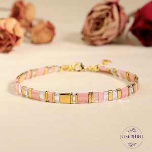 Miyuki Tila Women Pink Bracelet Anklet, Summer Surfer Bracelet Anklet, Boho Style Waterproof Adjustable Bracelet Bangle for Stacking
