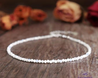 Natural White Moonstone Anklet, 2mm Small Beads Water Resistant Anklet, Healing Bracelet Anklet Jewelry, Minimalist Dainty Anklet for Women