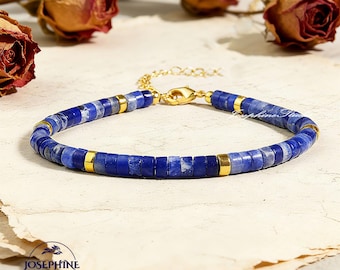 Blue Sodalite Bracelet, Tiny Crystal Gemstone Beaded Women Bracelet, Healing Protection Bracelet, Minimalist Dainty Boho Style Jewelry Gift