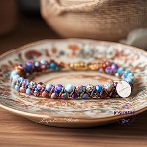 Galaxy Sea Sediment Jasper Bracelet, Dainty Beaded Adjustable Bracelet, Healing Balance Calming Protection Bracelet, Tibetan Bead Bracelet