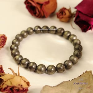 natural pyrite crystal bead bracelet 8mm, genuine crystal pyrite gemstone bracelet, stone of luck, prosperity, gift for men & women