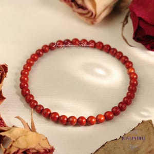 Natural Red Jasper Crystal 4mm Bead Bracelet, Red Jasper Gemstone Bracelet, Protection, Relaxation Healing Crystals, Gift for Men & Women