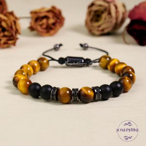 Black Onyx & Tiger Eye Adjustable Bracelet, Gift for her, Best for Husband Dad, Healing Protection Powerful, Men&#39;s Women&#39;s Bracelet