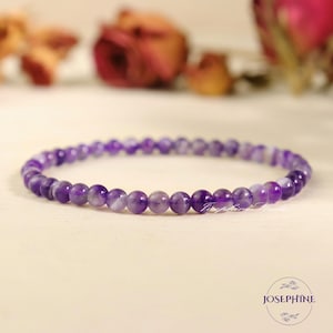 Natural Chevron Amethyst Beaded Stretch Bracelet, 4mm Round  Gemstone Jewelry, Crystal Layering Bracelet for Women,  Healing Bracelet
