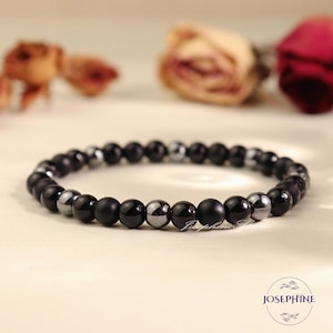 Triple Protection Crystal Bracelet, Healing Bracelet for Women Men, Black Tourmaline Hematite Obsidian Gemstone Beaded Bracelet