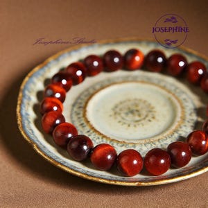 Red Tiger Eye Bracelet, Tiger's Eye 8mm Round Beads Stretchy Bracelet, Healing Protection Strength Inner Peace Bracelet, Gifts for her him