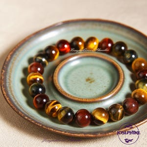 Rainbow Tiger's Eye Bracelet, 8mm Round Beads Gemstone Beaded Bracelet, Healing Strength Protection Inner Peace Bracelet for Women Men