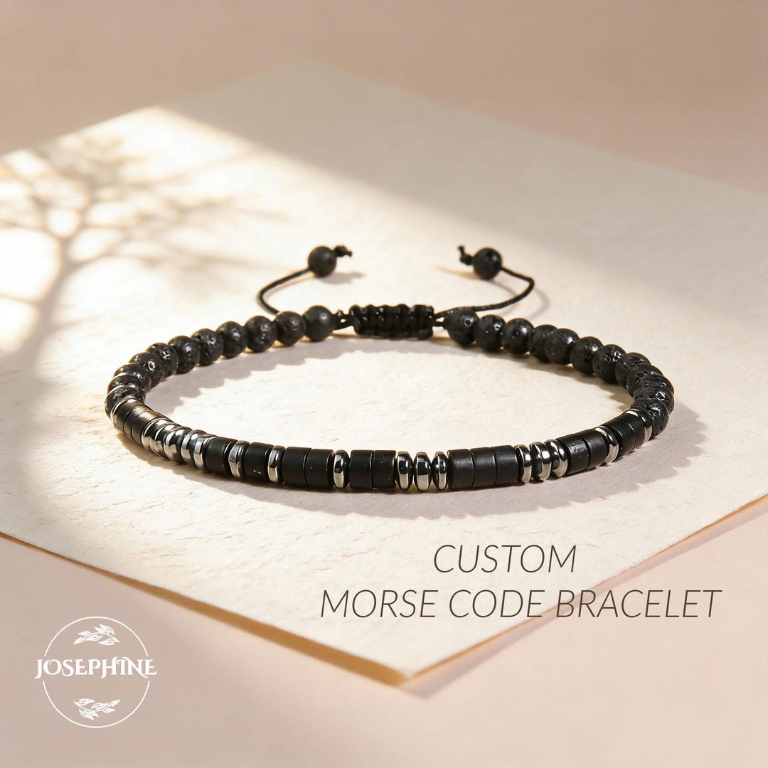 Custom Black Tourmaline Morse Code Bracelet - Secret Message Jewelry ...