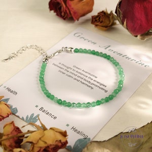 Delicada pulsera de aventurina, joyería de cristal genuino para mujer, delicada y elegante pulsera de cristal, con tarjeta de significado de la piedra preciosa.