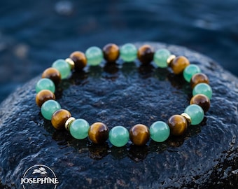 Tiger Eye & Aventurine Beaded Stretch Bracelet, Healing Prosperity Abundance Bracelet, 8mm Round Beads Crystal Gemstone Bracelet for Women