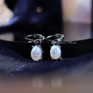 White Fire Opal Earrings, Minimalist Dainty Women Earrings, Flashy Small Dangle Drop Earrings, Healing Protection Earrings, Gifts for her