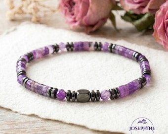 Amethyst & Hematite Beaded Women Bracelet, Healing Balance Inner Peace Calming Crystals Bracelet, Great Gift for Women