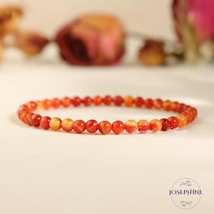 Natural Carnelian Beaded Stretch Bracelet, 4mm Round Red Agate Jewelry,  Healing Meditation Bracelet for Women, Yoga Bracelet