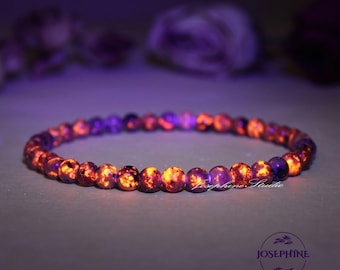 Yooperlite-armband, uv-reactieve vlamsteen gloeiend, elastische stretcharmband stapelbaar, 4 mm/8 mm kraal edelsteen gelaagdheid Emberlietarmband
