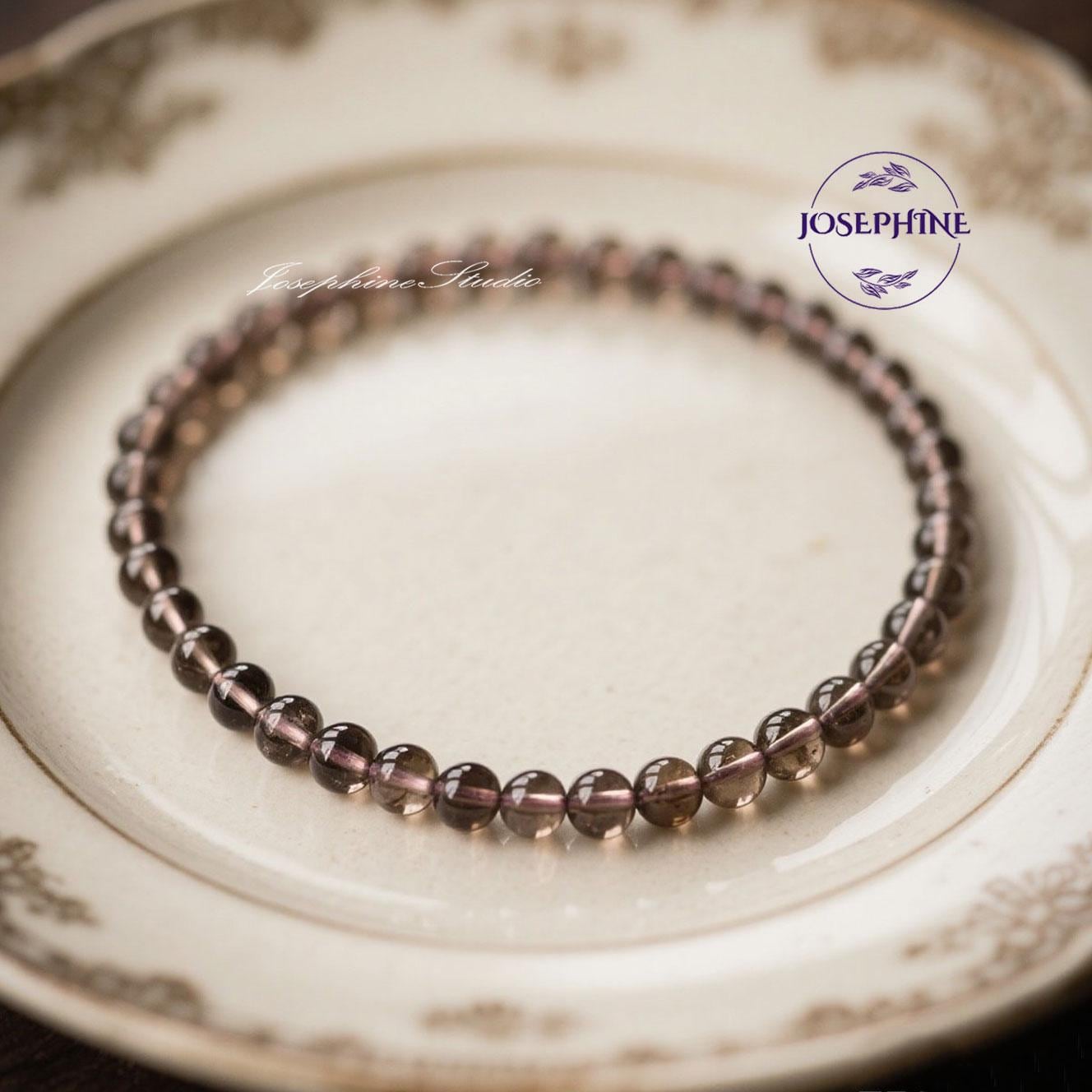 4mmスモーキークォーツクリスタルビーズストレッチブレスレット、重ね