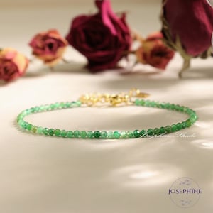 Dainty Minimalist Women Crystal Bracelet, 3mm Green Emerald Beads Bracelet for Women, Healing Meditation Balance Protection Bracelet, Gifts