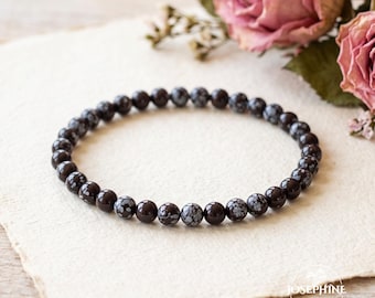 4mm Brown Snowflake Obsidian Beads Stretch Bracelet for Women, Healing Calming Crystal Bracelet, Gift for her
