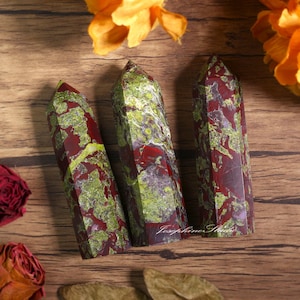 Natural Bloodstone Generator / Obelisk, 3 - 4&quot; AA+ Grade Dragon Blood Jasper Tower, Bloodstone Healing Chakra Crystal Point, Home Decoration