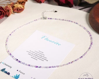 Gargantilla minimalista con cuentas de fluorita arcoíris, delicado collar de piedras preciosas, gargantilla de cristal resistente al agua, estilo sencillo para mujer.
