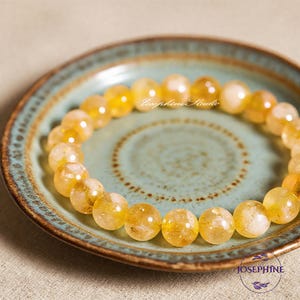 Pulsera de cuentas de piedras preciosas, pulsera elástica de cuentas redondas de citrino natural de 8 mm para apilar, pulsera de meditación curativa, regalo para mujer