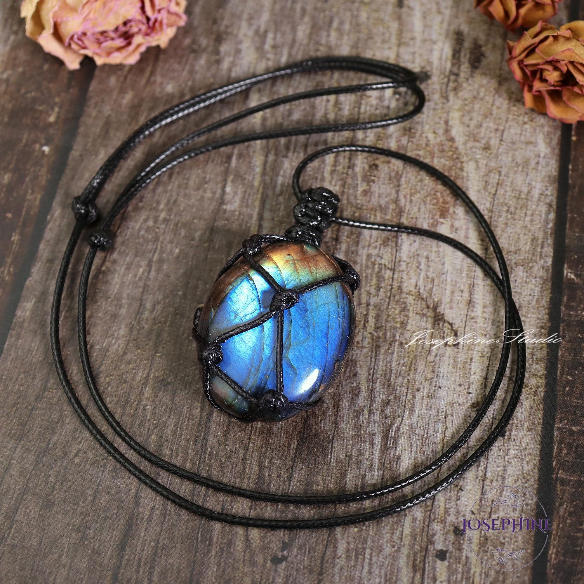 Natural AA+ Labradorite Pendant Necklace, Wire Wrapped Crystal Pendant Necklace, Blue Flash Crystal Gemstone Necklace, Gift for him her