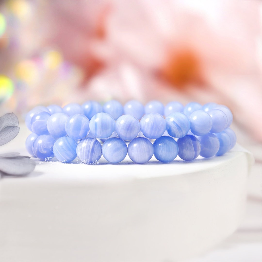 Blue Lace Agate Bracelet, 8mm Tube Beads Natural Gemstone Crystal ...