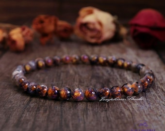 Yooperlite Bracelet, UV Reactive Flame Stone Glowing, Elastic Stretch Bracelet Stacking, 4mm /8mm Bead Gemstone Layering Emberlite Bracelet