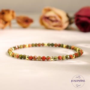 Unakite Bracelet,  3mm Faceted Beads Stretch Bracelet, Layering Dainty Bracelet for Women and Men, Healing Bracelet Jewelry, Gift for her