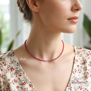 Tiny Gemstone Ruby Beaded Minimalist Choker, Dainty Gemstone Beaded Necklace for Women, Crystal Delicate Choker, Healing Jewelry Gifts
