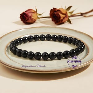 Schwarzer Turmalin Perlen Armband, 6 mm Schwarz Edelstein Perlen Stretch Armband, Heilung Meditation Balance Spirituelle Intention Schmuck Armband