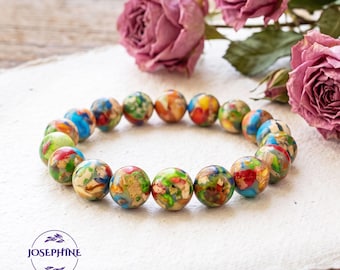 Galaxy Sea Sediment Jasper Bracelet, 10mm Round Beads Gemstone Stretch Bracelet, Healing Meditation Calming Bracelet for Women Men, gift