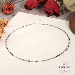 Gargantilla minimalista con cuentas de turmalina y cuarzo rutilado negro, collar de cuentas pequeñas para mujer, gargantilla de cristal bohemia, collar curativo