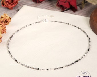 Gargantilla minimalista con cuentas de turmalina y cuarzo rutilado negro, collar de cuentas pequeñas para mujer, gargantilla de cristal bohemia, collar curativo