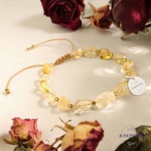 Natuurlijke citrien armband, handgevlochten edelsteen gele kristallen armband voor vrouwen, helende meditatie balans kalmerende armband, innerlijke rust