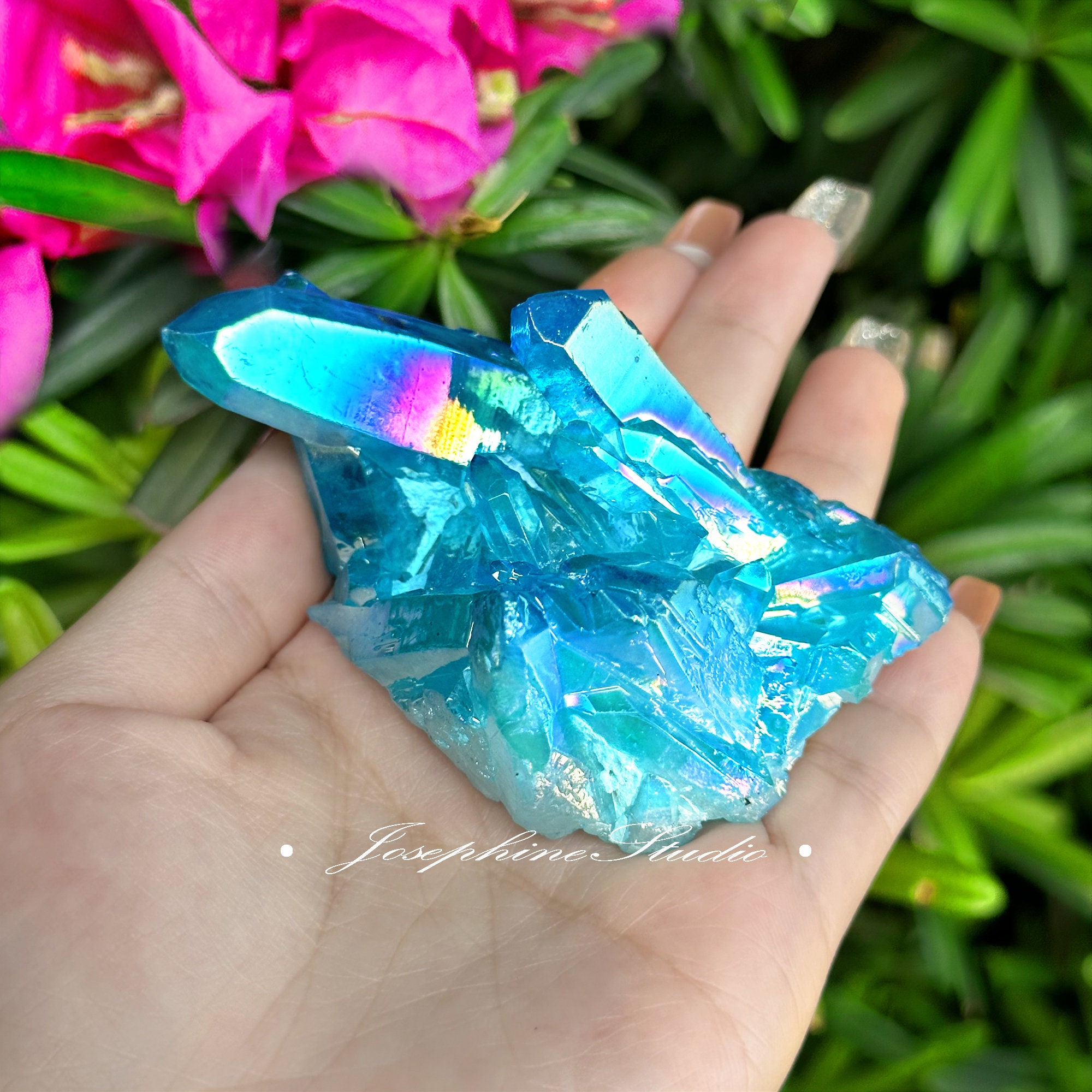 Large Natural Rainbow Aura Titanium Quartz Crystal Cluster VUG - Foto 11