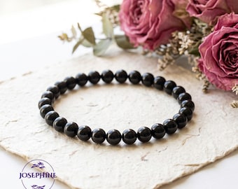 6mm Black Onyx Beads Women Stretch Bracelet, Healing Protection Gemstone Bracelet
